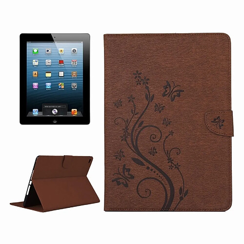 Wewoo Smart Cover brun pour iPad 4 fleurs pressées motif papillon flip horizontal étui en cuir PU avec boucle magnétique et titulaire fentes cartes porte-monnaie