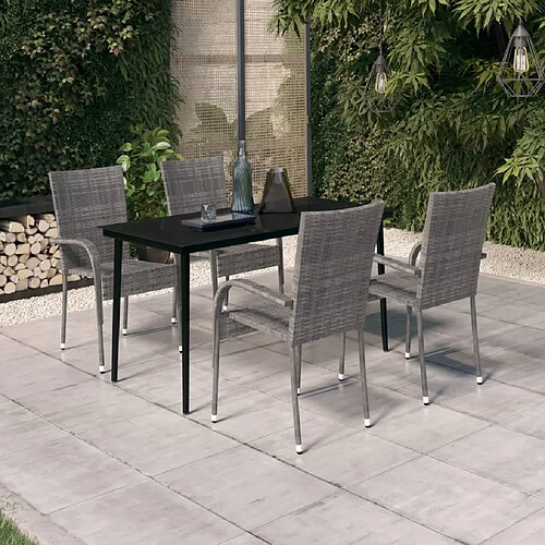 vidaXL Ensemble de salle à manger de jardin 5 pcs Gris et noir