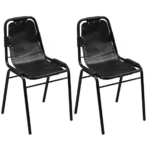 vidaXL Chaises à manger lot de 2 noir cuir véritable