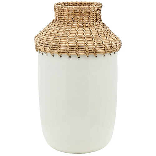 Aubry Gaspard Vase en métal blanc et rotin Grand modèle.