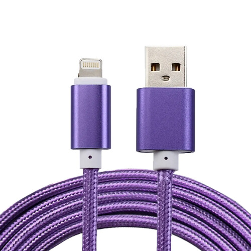 Wewoo Câble Violet pour iPhone X / 8 et ampère 8 Plus / 7 & 7 Plus / 6 & 6s & 6 Plus & 6s Plus / iPad Tête en métal de 2m de style tissé 84 noyaux Lightning 8 broches à l'USB 2.0 Données / de chargeur,