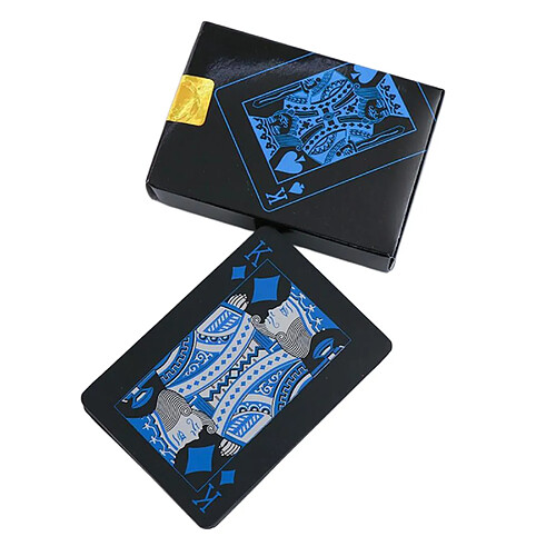 Cartes à Jouer Imperméables En PVC Noir Jeu Magique De Partie De Poker Or Bleu D'amusement