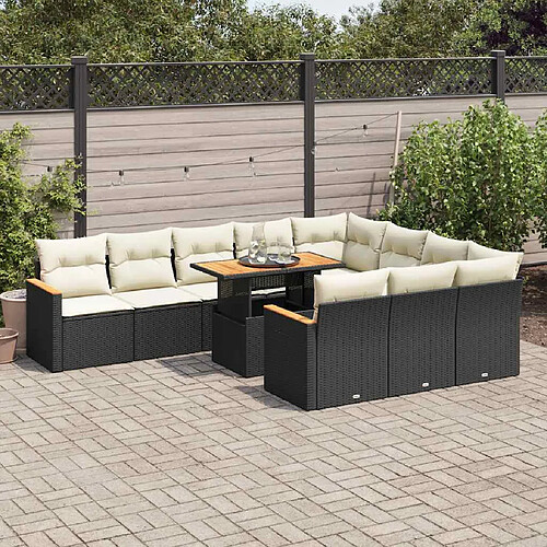 vidaXL Ensemble de canapés de jardin 11 pcs et coussins rotin acacia