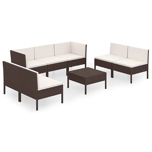 Maison Chic Salon de jardin 8 pcs + coussins - Mobilier/Meubles de jardin - Table et chaises d'extérieur Résine tressée Marron -MN86402