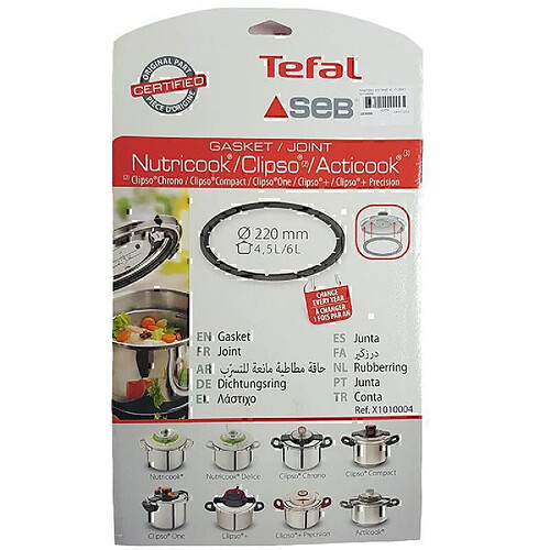 Joint de couvercle 4,5/6L 220 mm TEFAL Nutricook Acticook Clipso X1010004