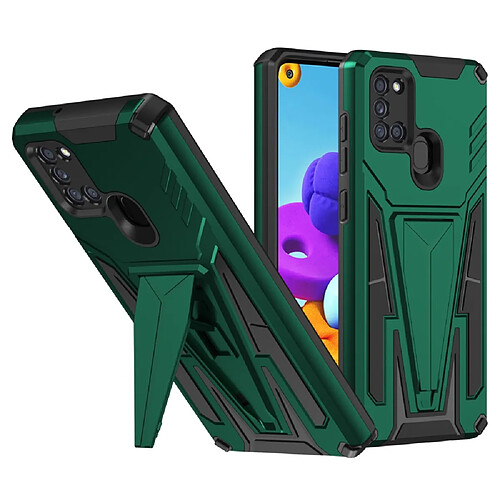 Coque en TPU antichoc avec béquille vert foncé pour votre Samsung Galaxy A21s