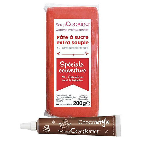 Scrapcooking Pâte à sucre de couverture rouge 200 g + Stylo chocolat