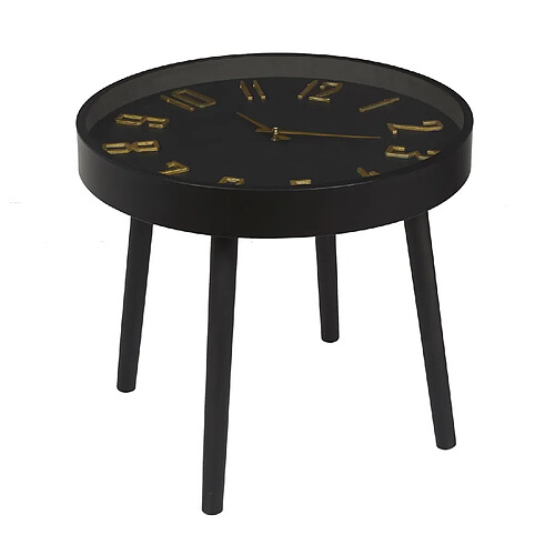 The Home Deco Factory Table d'appoint avec horloge - Diam. 50 cm x H. 43,5 cm - Noir