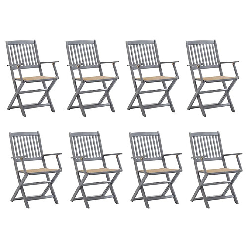 vidaXL Chaises pliables d'extérieur lot de 8 et coussins Bois d'acacia