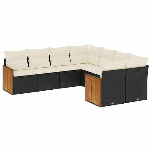 Maison Chic Salon de jardin 8 pcs avec coussins | Ensemble de Table et chaises | Mobilier d'Extérieur noir résine tressée -GKD86895