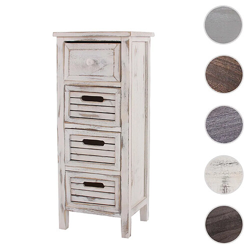 Mendler Commode / table d'appoint / armoire, 4 tiroirs, 30x25x74cm, shabby, vintage ~ blanc