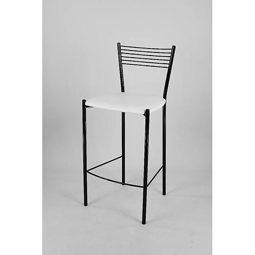 Tommychairs - Set 2 tabourets Elegance pour la Cuisine et Bar, Structure en Acier peindré Noir et Assise en Cuir Artificial Blanc