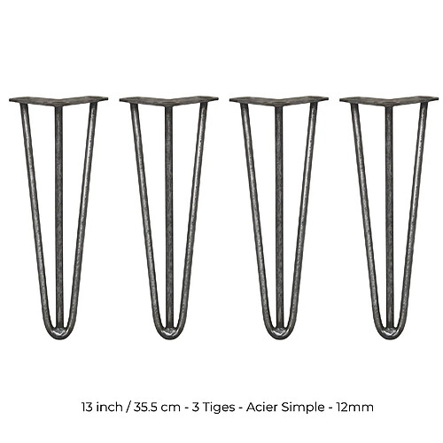 Monstershop 4 Pieds de Table en Epingle à Cheveux - 35,5cm - 3 Tiges - 12mm