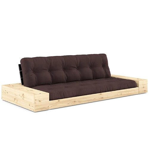 Inside 75 Canapé lit futon BASE marron couchage 130cm dossiers noirs et accoudoirs coffres