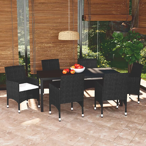 vidaXL Ensemble à manger de jardin coussins 7pcs Résine tressée Noir