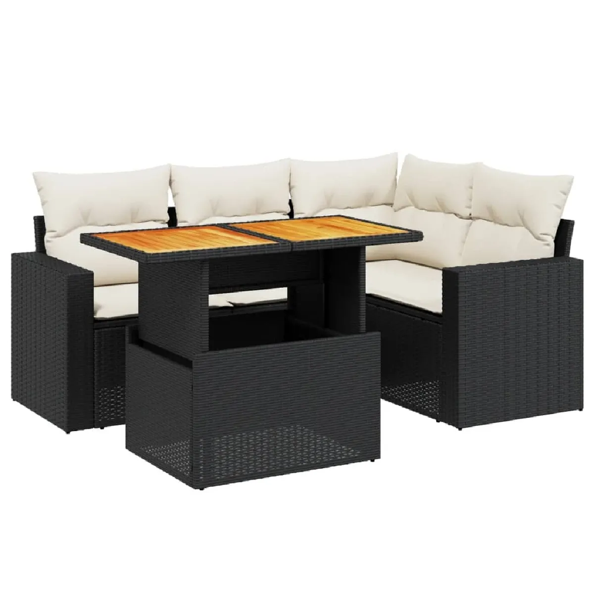 Maison Chic Ensemble de 5 Tables et chaises d'extérieur avec coussins,Salon de jardin noir résine tressée -GKD951819