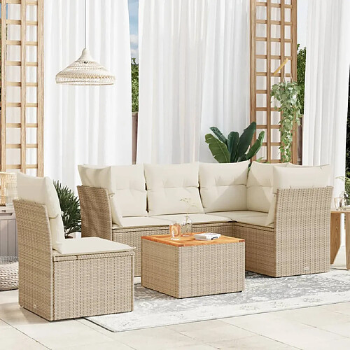 vidaXL Salon de jardin avec coussins 6 pcs beige résine tressée