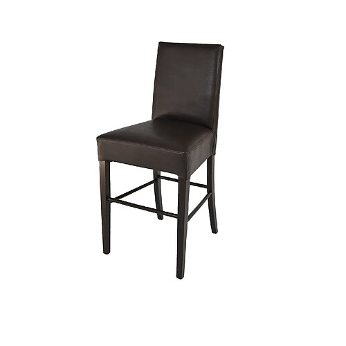 t m c s Tommychairs - Tabouret bas LUISA pour cuisine, bar et salle à manger, robuste structure en bois de hêtre peindré en couleur wengé, assise et dossier rembourrés et revêtus en cuir artificiel couleur brun