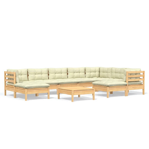 Maison Chic Salon de jardin 10 pcs + coussins - Mobilier/Meubles de jardin - Table et chaises d'extérieur crème Bois de pin solide -MN98334