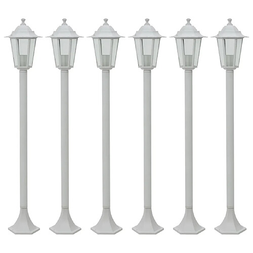 vidaXL Lampe de jardin à piquet 6 pcs E27 110 cm Aluminium Blanc