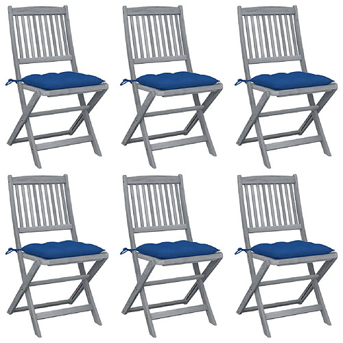 vidaXL Chaises pliables d'extérieur lot de 6 et coussins Bois d'acacia