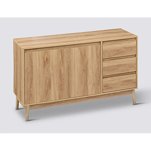 Pegane Buffet, meuble de rangement en bois avec 2 portes et 3 tiroirs coloris Beige - Longueur 120 x Profondeur 39 x Hauteur 76 cm