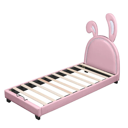 ComfortXL Lit Pour Enfants En Forme D'oreilles De Lapin, 90x200cm, Avec Sommier À Lattes Et Dossier, Rose (mat