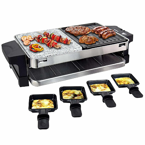 Syntrox Germany Raclette avec pierre chaude et plaque de cuisson en acier inoxydable 8 personnes