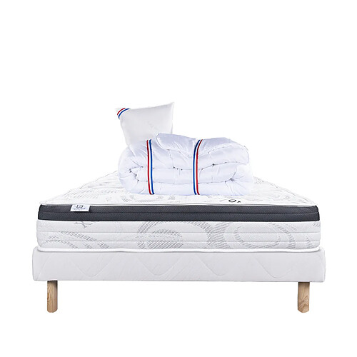 LUXURY LITERIE Ensemble matelas Sleeplux 90x190 cm + sommier blanc ep 13cm + oreiller + couette