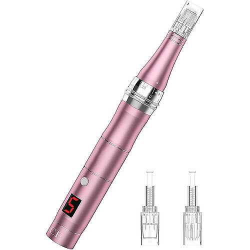 Chrono Micro Aiguille Électrique avec Écran LCD Sans Fil 0-2 mm Réglable 5 Vitesses Derma pen Rechargeable,Rose