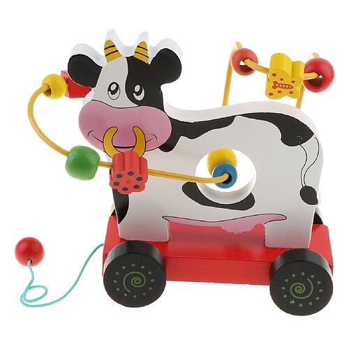 Animaux en bois tirer jouet bébé perle éducatif labyrinthe coaster cercle vache