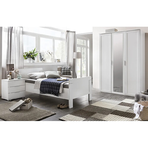 Pegane Chambre à coucher complète enfant (lit 90x200cm + chevet + armoire) coloris blanc