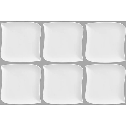 Ac-Deco Set de 6 assiettes plates carrée design vague - 30 cm x 30 cm - Porcelaine