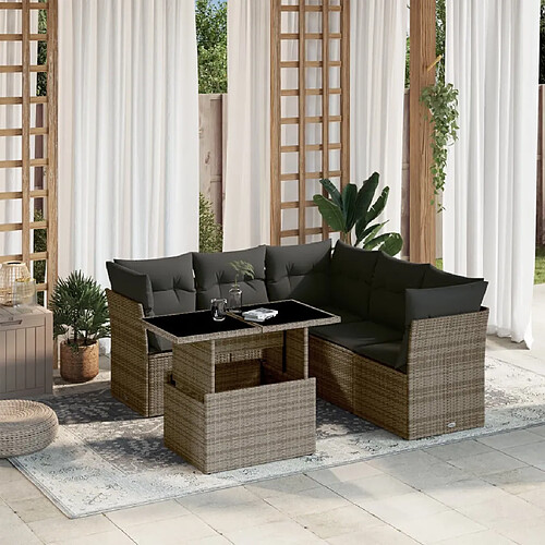 vidaXL Salon de jardin 6 pcs avec coussins gris résine tressée