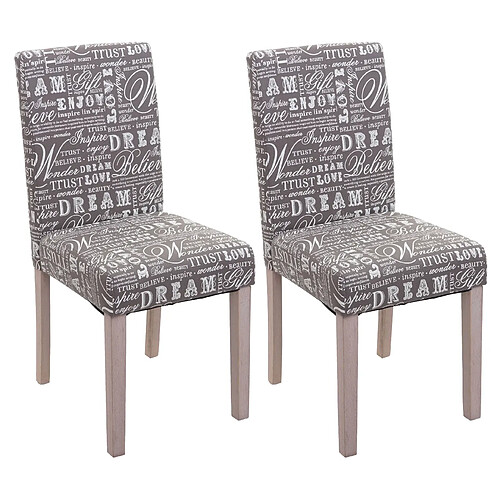 Decoshop26 Lot de 2 chaises de salle à manger cuisine en tissu gris motif lettrage des pieds en bois clair 04_0000430