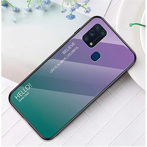 Coque en TPU hybride de couleur dégradé violet/vert pour votre Samsung Galaxy M31