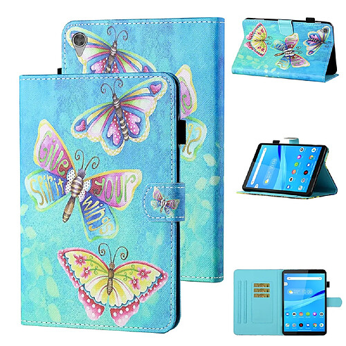 Etui en PU réveil automatique et sommeil à motifs avec support et porte-cartes papillon pour votre Lenovo Tab M10 HD Gen 2 X306X