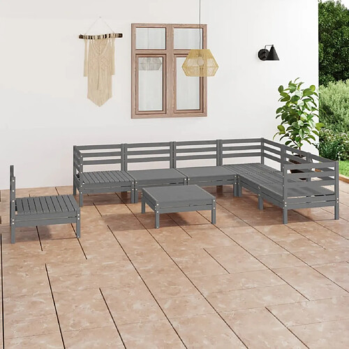 vidaXL Salon de jardin 8 pcs Bois de pin massif Gris