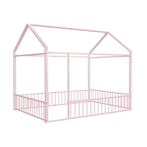 ComfortXL Lit En Métal De 140 X 200 Cm Avec Clôture Pour Enfants, Adolescents, Filles, Garçons, Rose