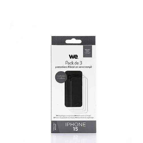 WE PACK 3 verres trempés IPHONE 15 : 3 Protections d'écran - anti-rayures - anti-bulles d'air - ultra-résistant - dureté 9H Glass