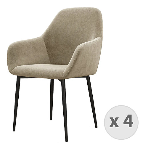 Moloo GABIN-Fauteuil de table en Velours Taupe et métal noir (x4)