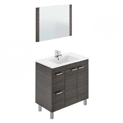 MIRAKEMUEBLE Meuble de salle de bains avec vasque et miroir Aktiva - Ash Grey Cendre grise