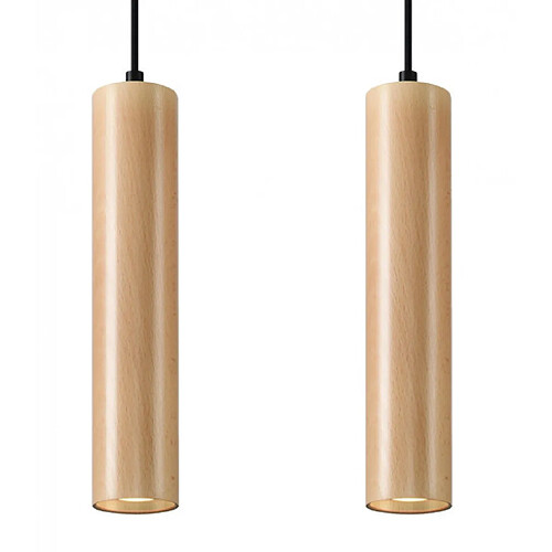 Luminaire Center Suspension Lino Bois Bois naturel 2 ampoules 90cm