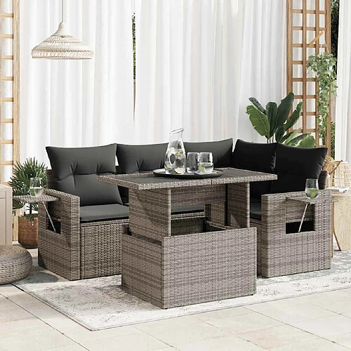 vidaXL Salon de jardin 5 pcs avec coussins gris résine tressée