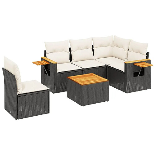 Maison Chic Salon de jardin 6 pcs avec coussins | Ensemble de Table et chaises | Mobilier d'Extérieur noir résine tressée -GKD95429