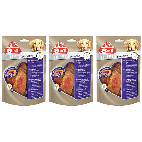 8 In 1 Sachet filets de poulet Pro Active pour chien (Lot de 3).