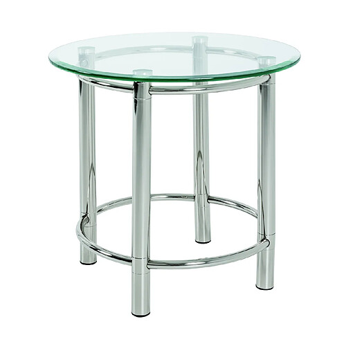 Pegane Table d'appoint en verre trempé/Acier chromé - Diam 55 x H 53 cm