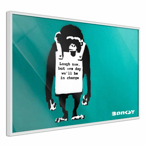 Paris Prix Affiche Murale Encadrée Banksy Laugh Now 45 x 30 cm Blanc