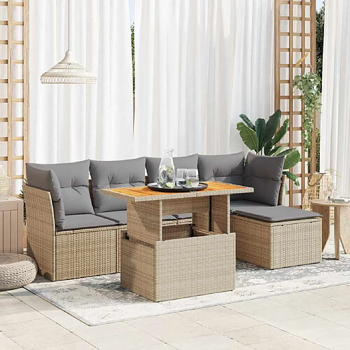 vidaXL Salon de jardin avec coussins 6 pcs beige résine tressée