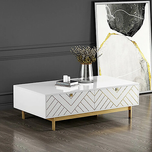 Meubler Design Table Basse Design Blanc Pied Or Blade